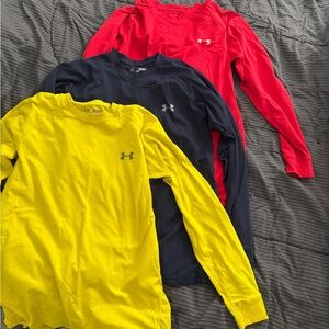 3 pack Under Armour Red, Yellow, and Blue Long Sleeve Shirts